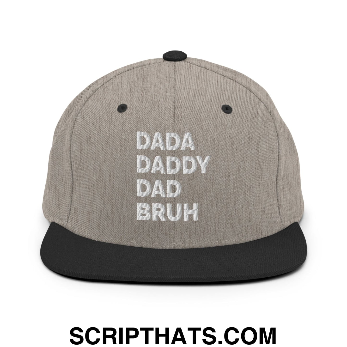Dada Daddy Dad Bruh Embroidered Flat Bill Brim Snapback Hat Heather Black