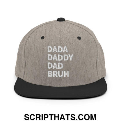 Dada Daddy Dad Bruh Embroidered Flat Bill Brim Snapback Hat Heather Black