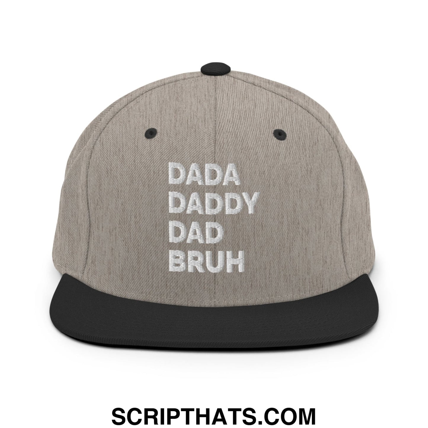 Dada Daddy Dad Bruh Embroidered Flat Bill Brim Snapback Hat Heather Black