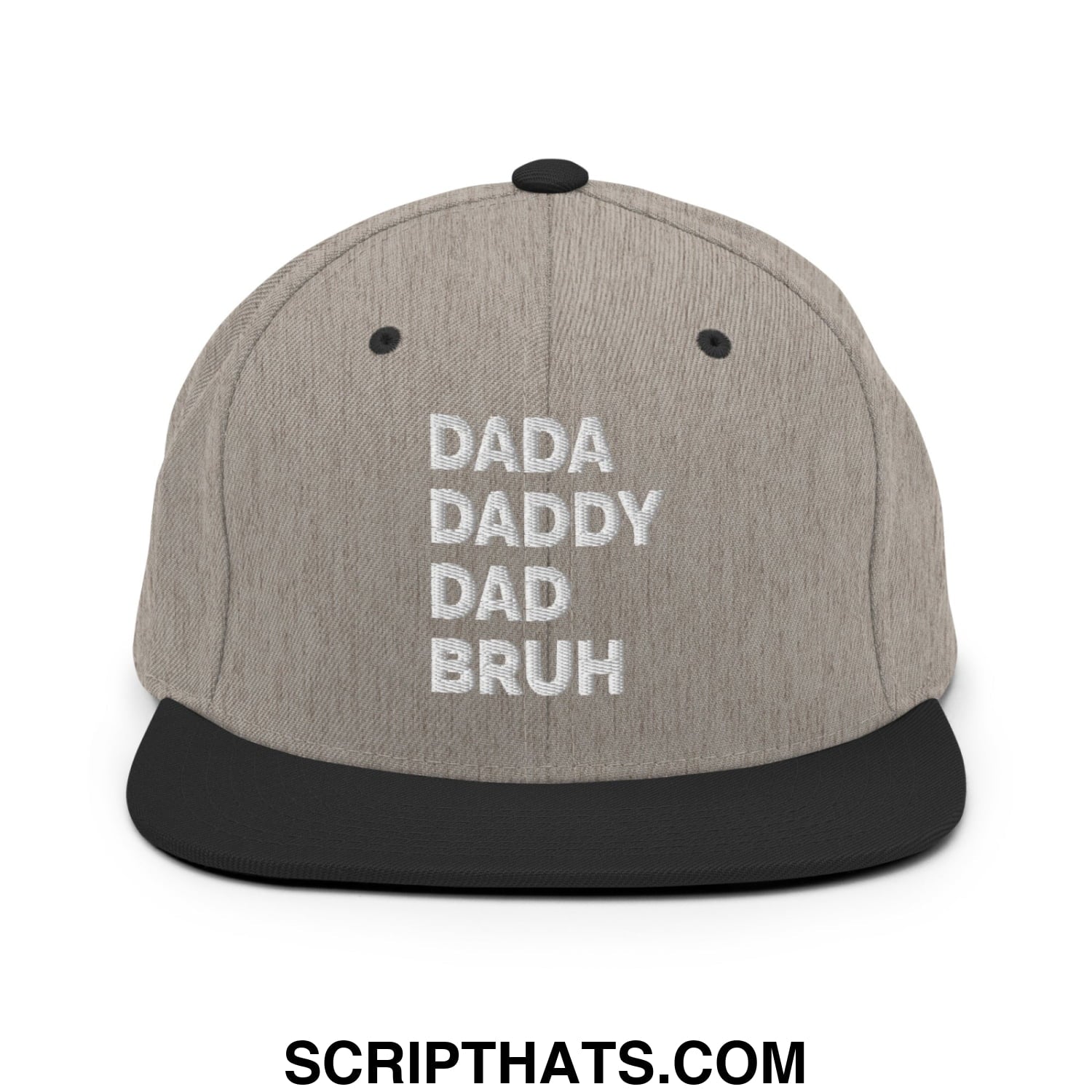 Dada Daddy Dad Bruh Embroidered Flat Bill Brim Snapback Hat Heather Black