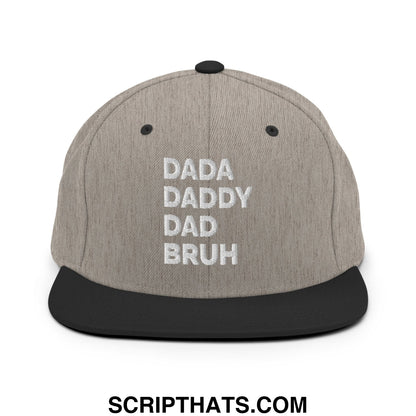 Dada Daddy Dad Bruh Embroidered Flat Bill Brim Snapback Hat Heather Black