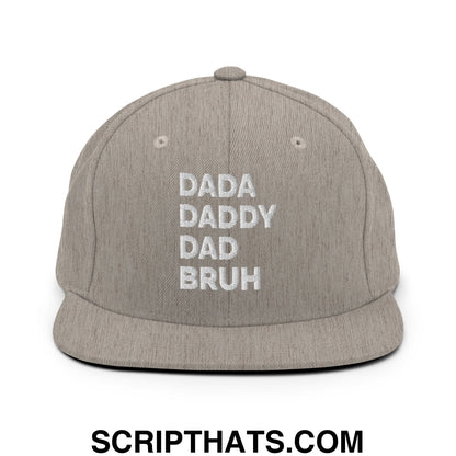 Dada Daddy Dad Bruh Embroidered Flat Bill Brim Snapback Hat Heather Grey