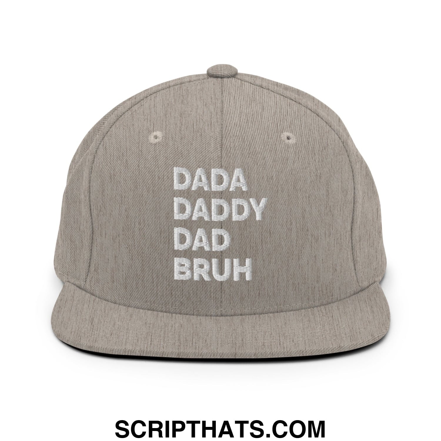 Dada Daddy Dad Bruh Embroidered Flat Bill Brim Snapback Hat Heather Grey
