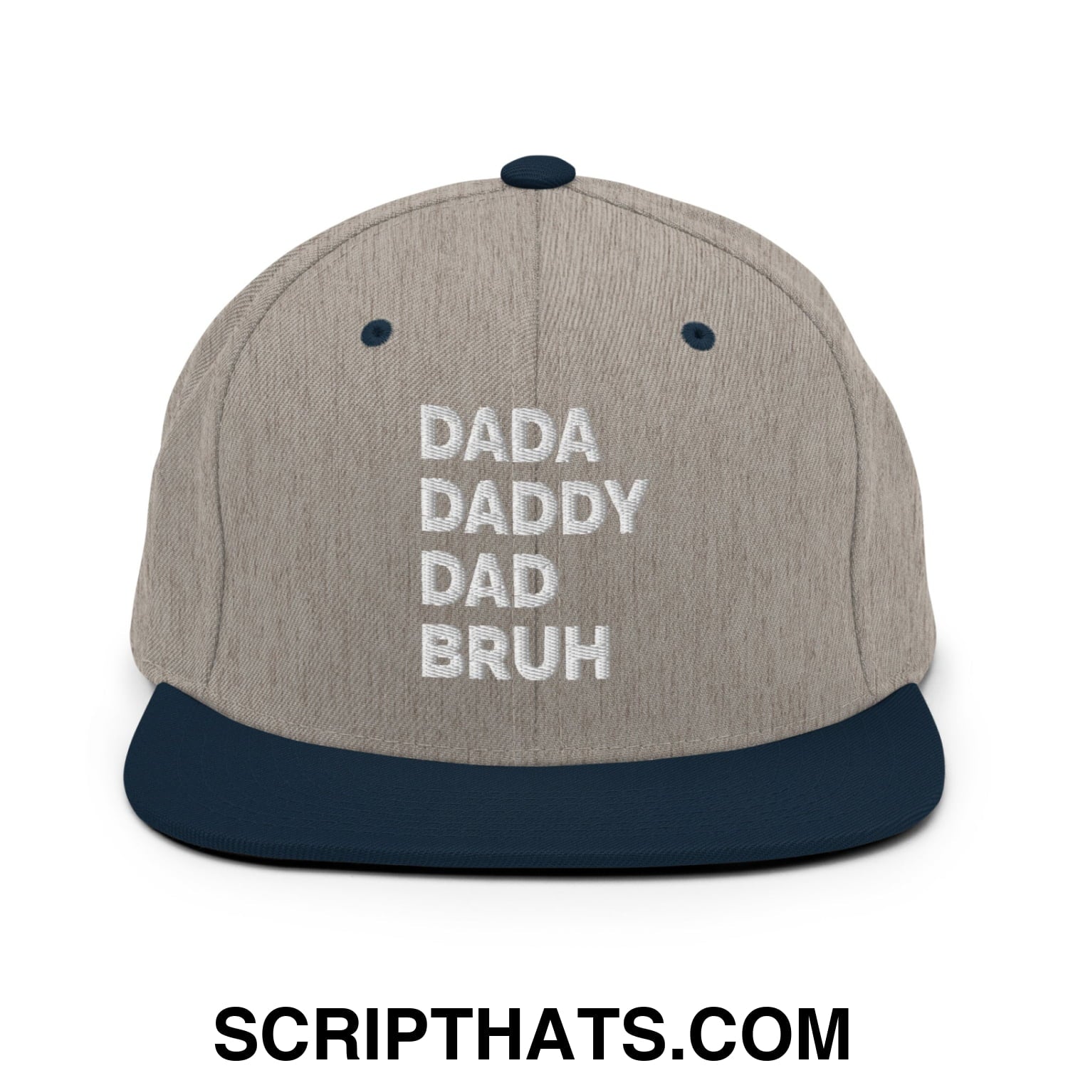 Dada Daddy Dad Bruh Embroidered Flat Bill Brim Snapback Hat Heather Grey Navy