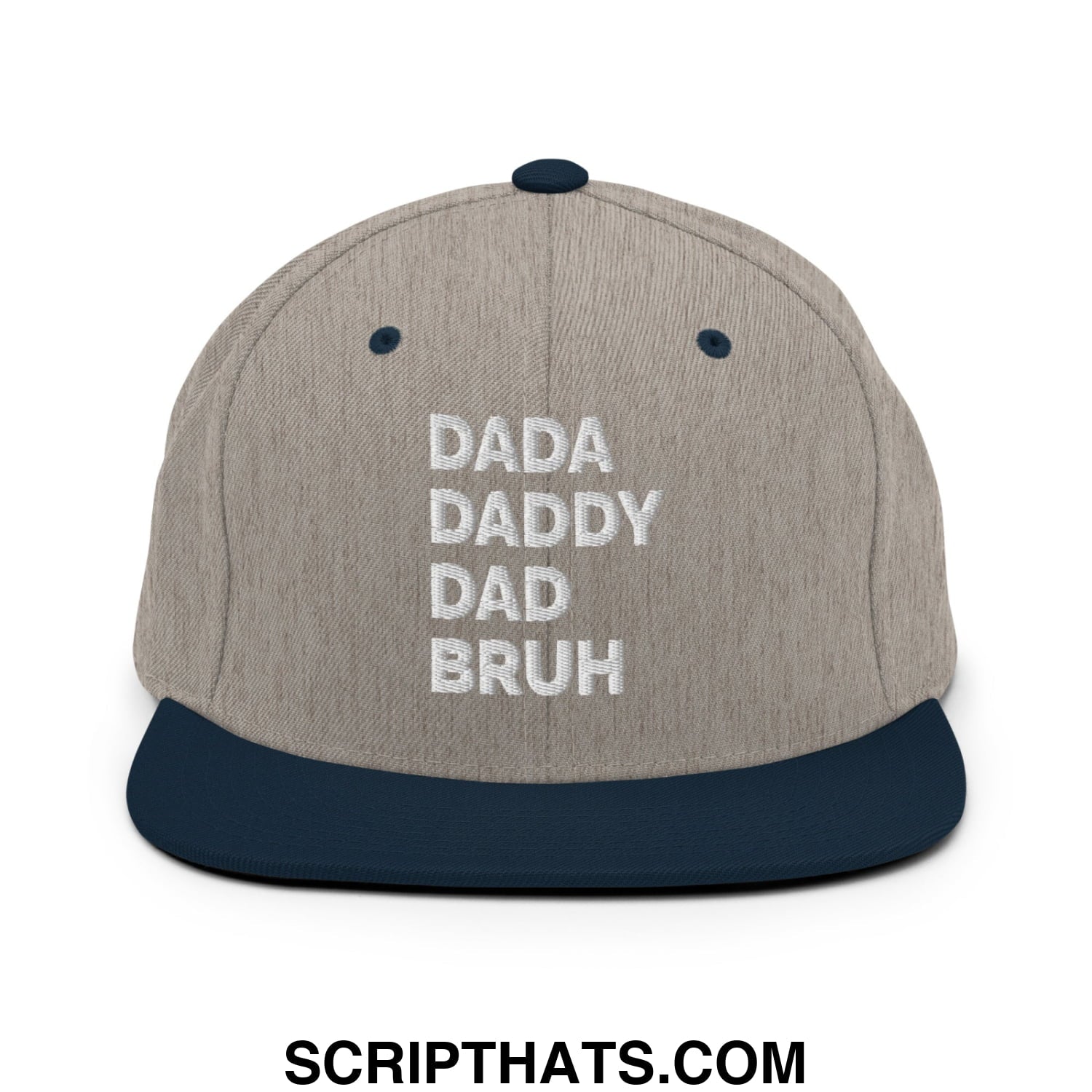 Dada Daddy Dad Bruh Embroidered Flat Bill Brim Snapback Hat Heather Grey Navy