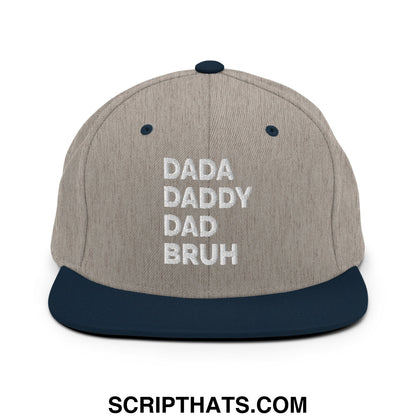 Dada Daddy Dad Bruh Embroidered Flat Bill Brim Snapback Hat Heather Grey Navy