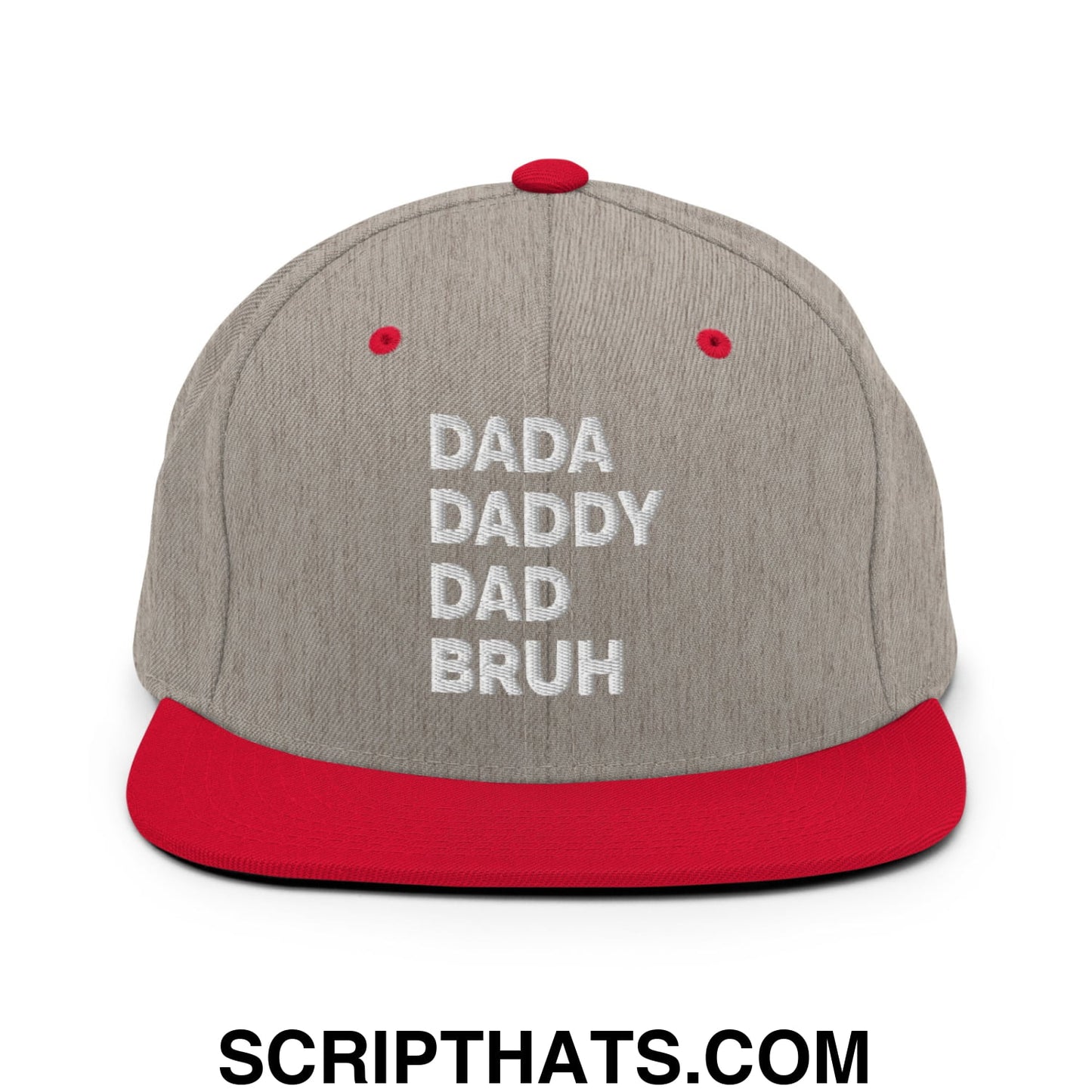 Dada Daddy Dad Bruh Embroidered Flat Bill Brim Snapback Hat Heather Grey Red