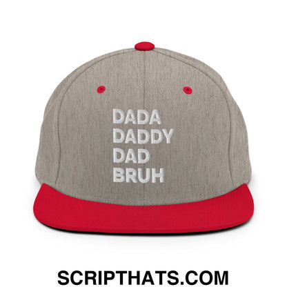 Dada Daddy Dad Bruh Embroidered Flat Bill Brim Snapback Hat Heather Grey Red
