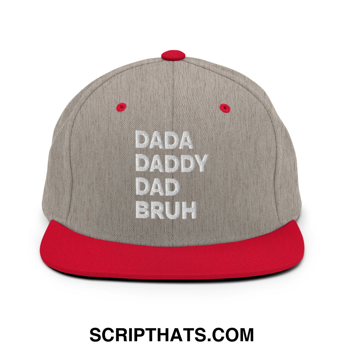 Dada Daddy Dad Bruh Embroidered Flat Bill Brim Snapback Hat Heather Grey Red