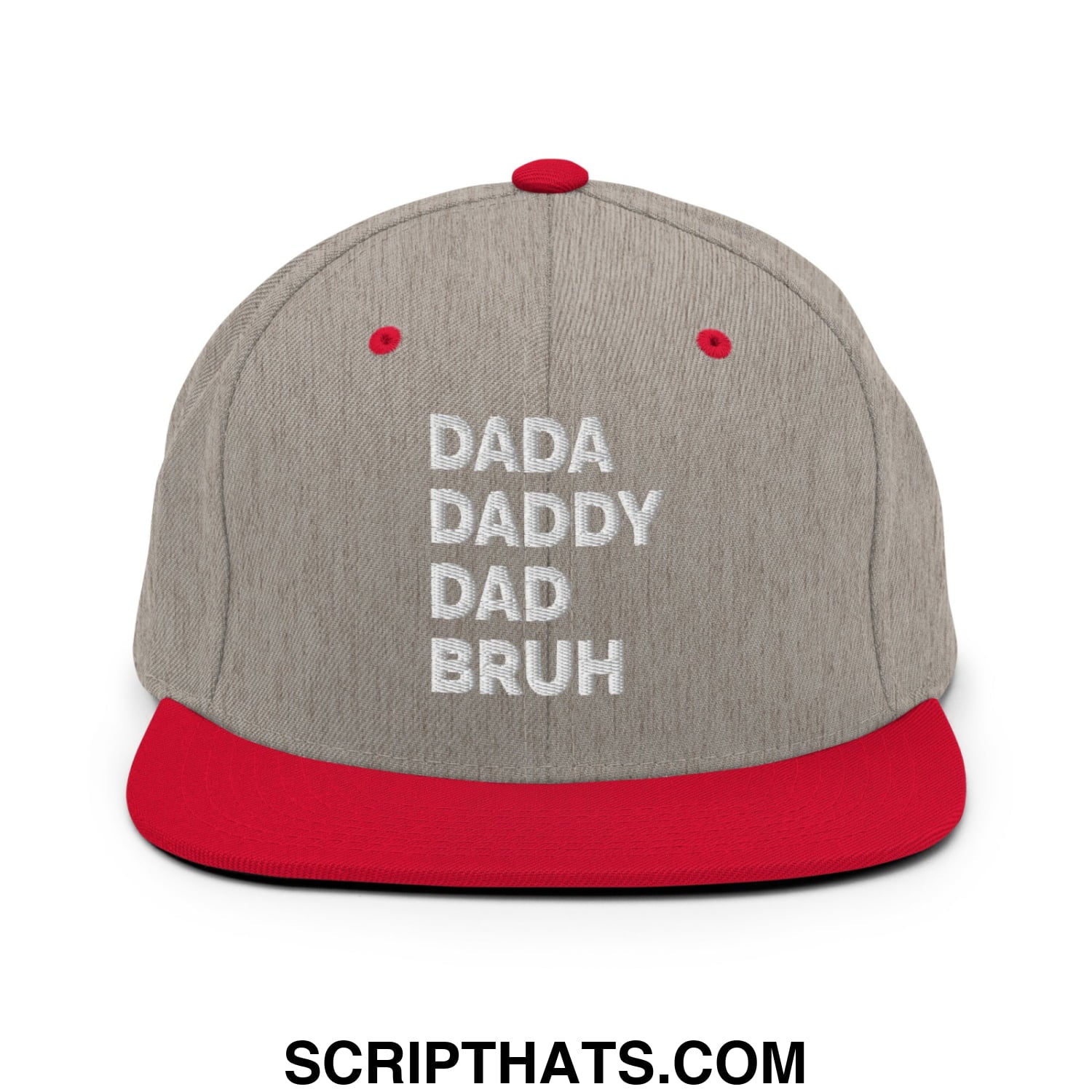 Dada Daddy Dad Bruh Embroidered Flat Bill Brim Snapback Hat Heather Grey Red