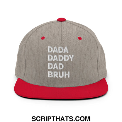 Dada Daddy Dad Bruh Embroidered Flat Bill Brim Snapback Hat Heather Grey Red