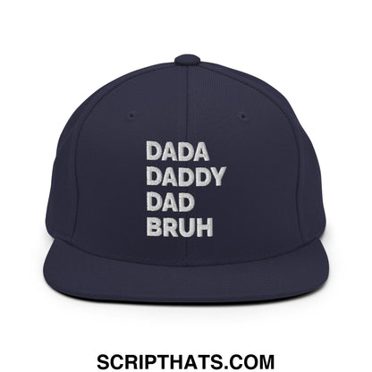 Dada Daddy Dad Bruh Embroidered Flat Bill Brim Snapback Hat Navy