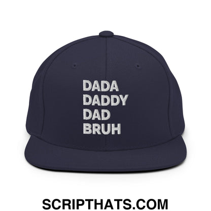 Dada Daddy Dad Bruh Embroidered Flat Bill Brim Snapback Hat Navy