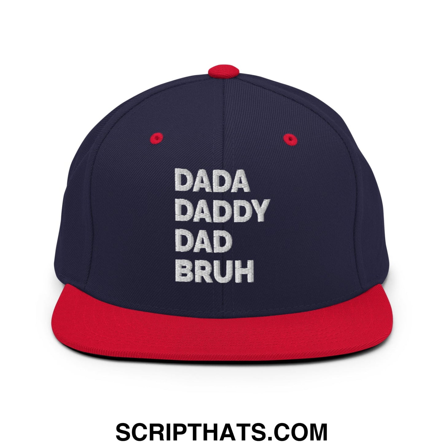 Dada Daddy Dad Bruh Embroidered Flat Bill Brim Snapback Hat Navy Red