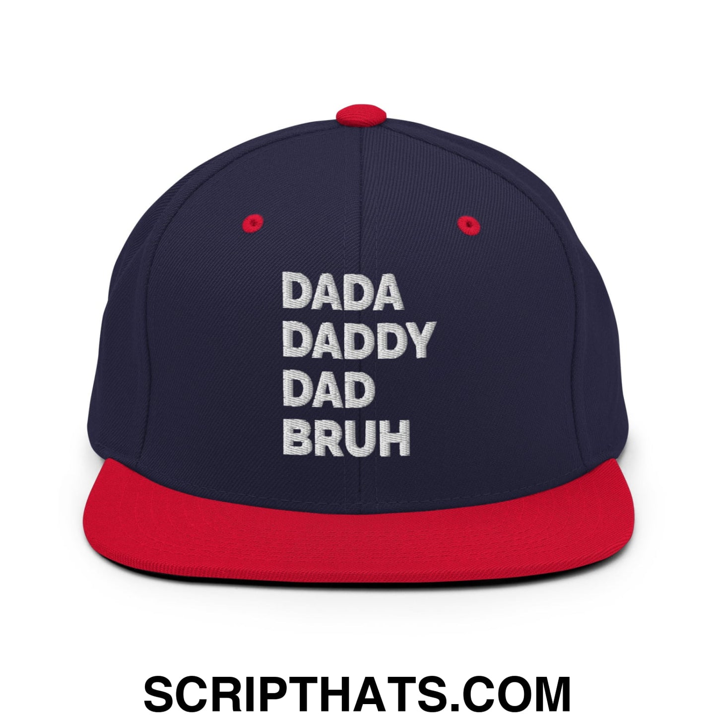 Dada Daddy Dad Bruh Embroidered Flat Bill Brim Snapback Hat Navy Red