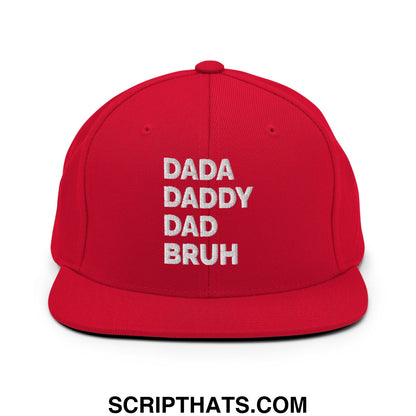 Dada Daddy Dad Bruh Embroidered Flat Bill Brim Snapback Hat Red