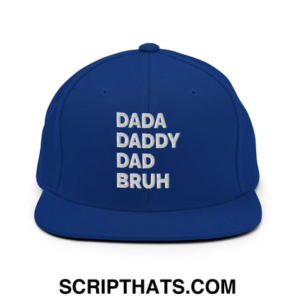 Dada Daddy Dad Bruh Embroidered Flat Bill Brim Snapback Hat Royal Blue