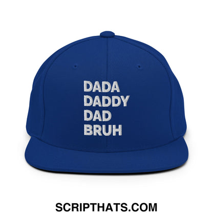 Dada Daddy Dad Bruh Embroidered Flat Bill Brim Snapback Hat Royal Blue