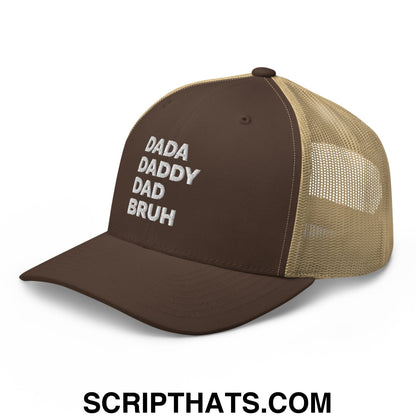 Dada Daddy Dad Bruh Embroidered Mesh Trucker Hat Brown Khaki