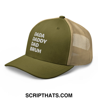 Dada Daddy Dad Bruh Embroidered Mesh Trucker Hat Moss Khaki