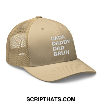 Dada Daddy Dad Bruh Embroidered Mesh Trucker Hat Khaki