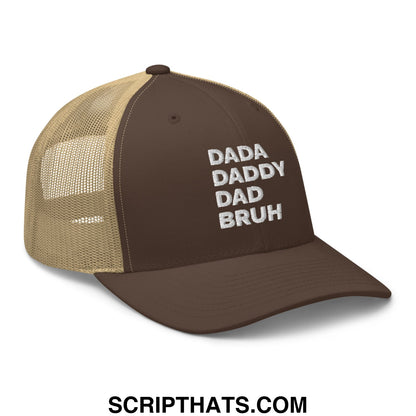Dada Daddy Dad Bruh Embroidered Mesh Trucker Hat Brown Khaki