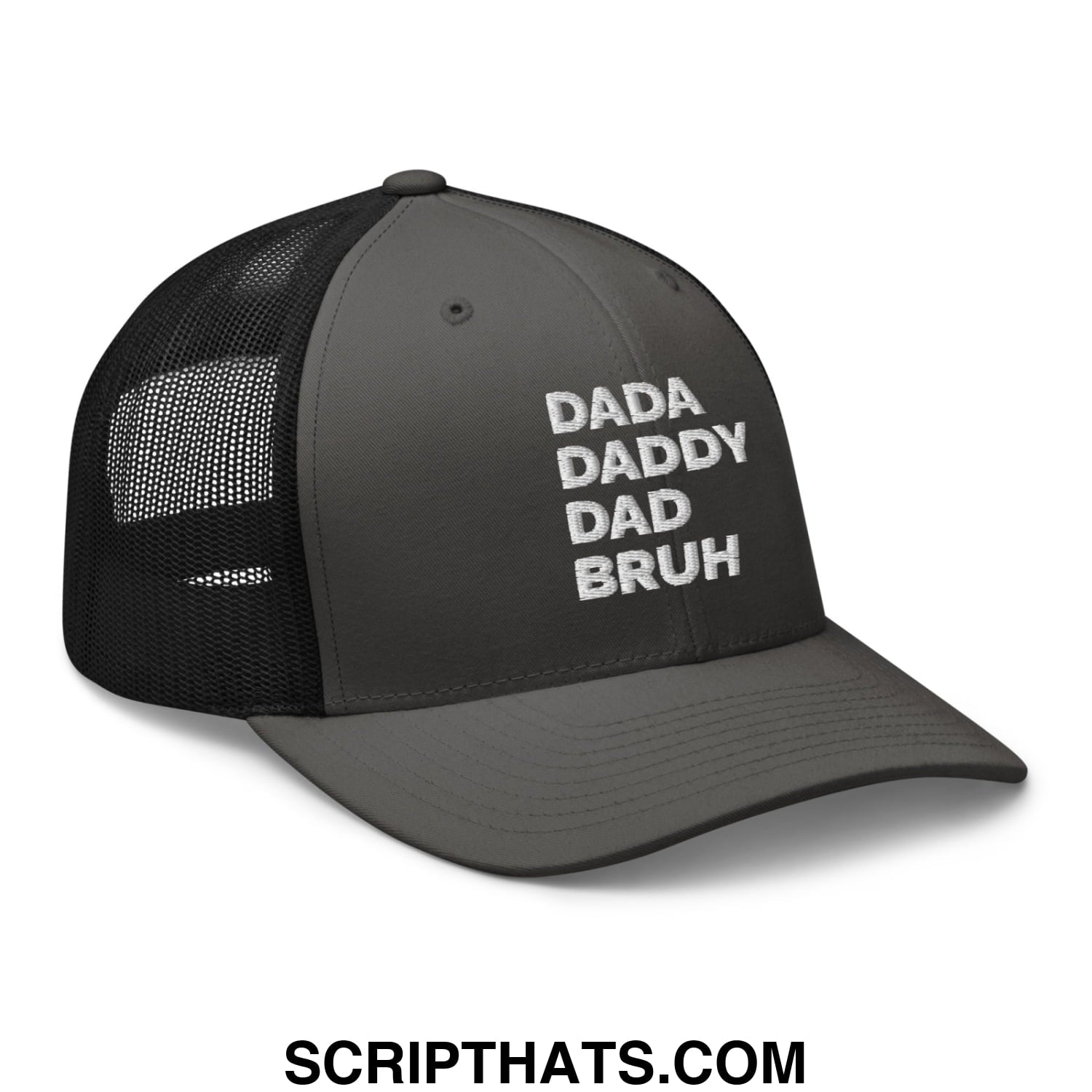 Dada Daddy Dad Bruh Embroidered Mesh Trucker Hat Charcoal Black