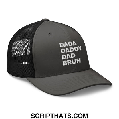 Dada Daddy Dad Bruh Embroidered Mesh Trucker Hat Charcoal Black