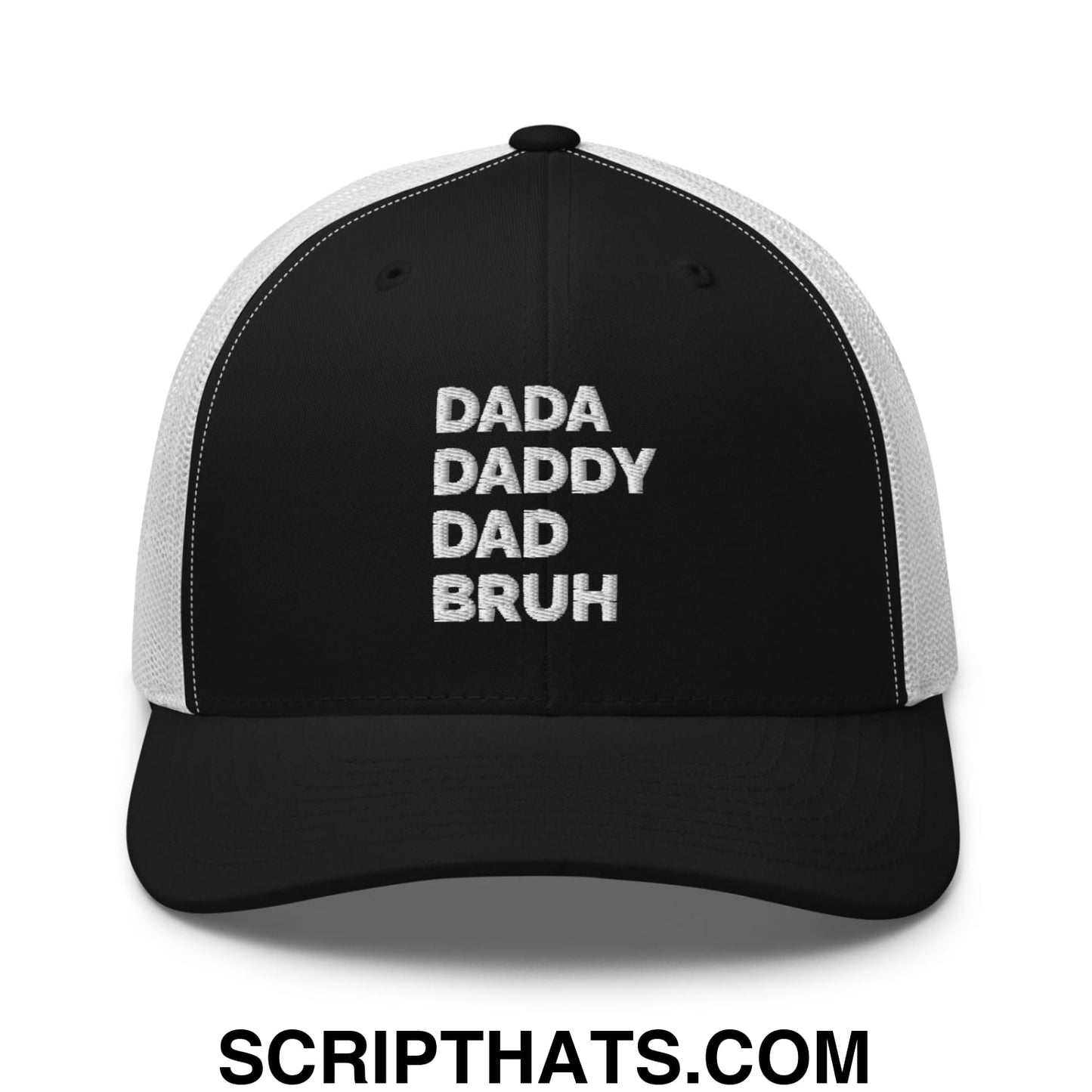 Dada Daddy Dad Bruh Embroidered Mesh Trucker Hat Black White