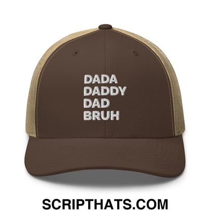 Dada Daddy Dad Bruh Embroidered Mesh Trucker Hat Brown Khaki