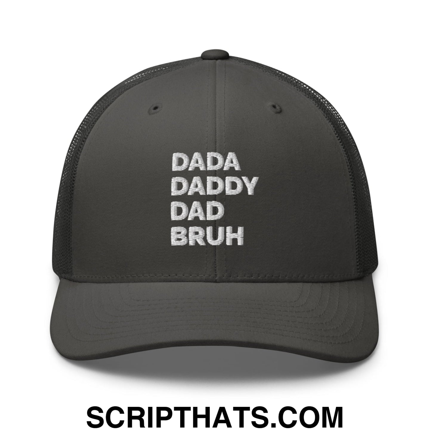 Dada Daddy Dad Bruh Embroidered Mesh Trucker Hat Charcoal