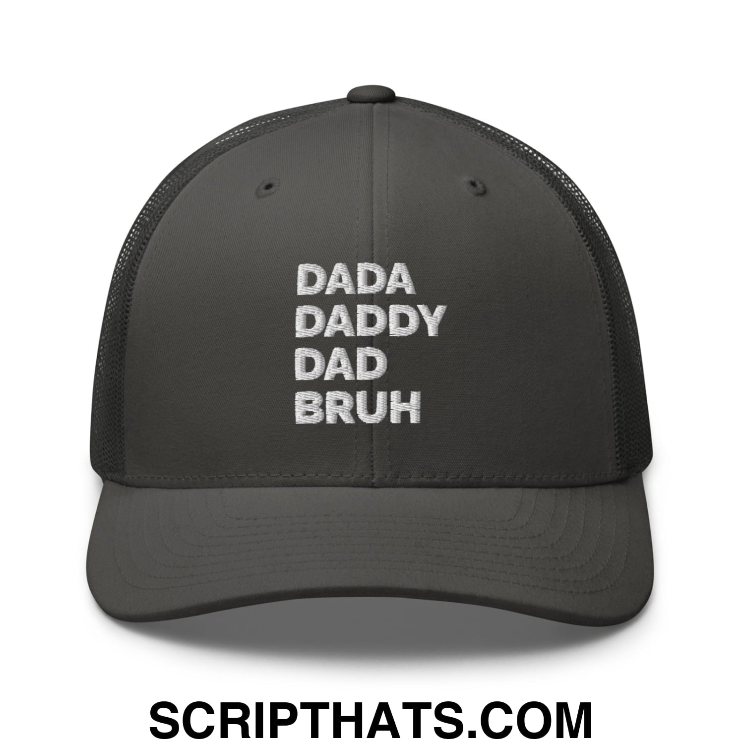 Dada Daddy Dad Bruh Embroidered Mesh Trucker Hat Charcoal