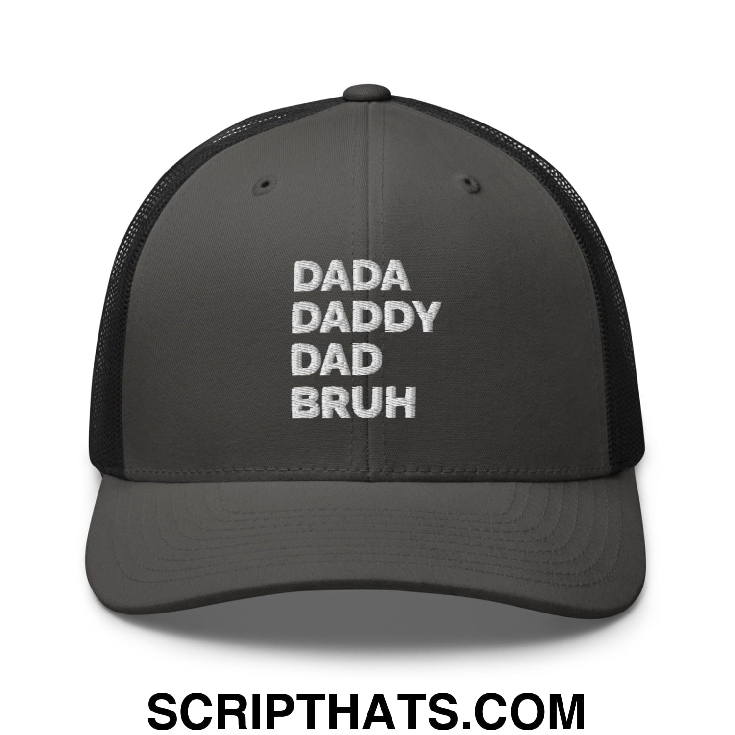 Dada Daddy Dad Bruh Embroidered Mesh Trucker Hat Charcoal Black