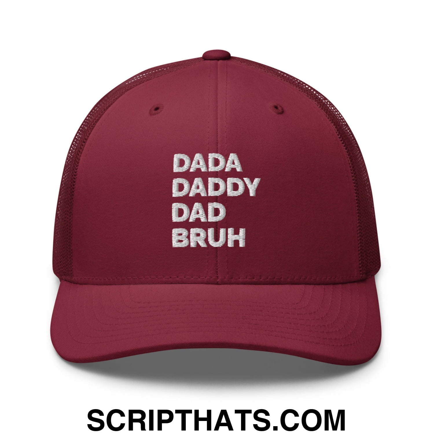 Dada Daddy Dad Bruh Embroidered Mesh Trucker Hat Cranberry