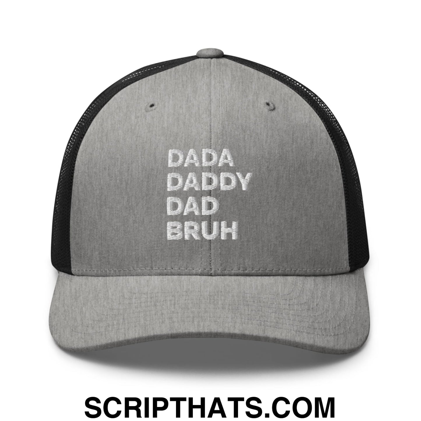 Dada Daddy Dad Bruh Embroidered Mesh Trucker Hat Heather Black