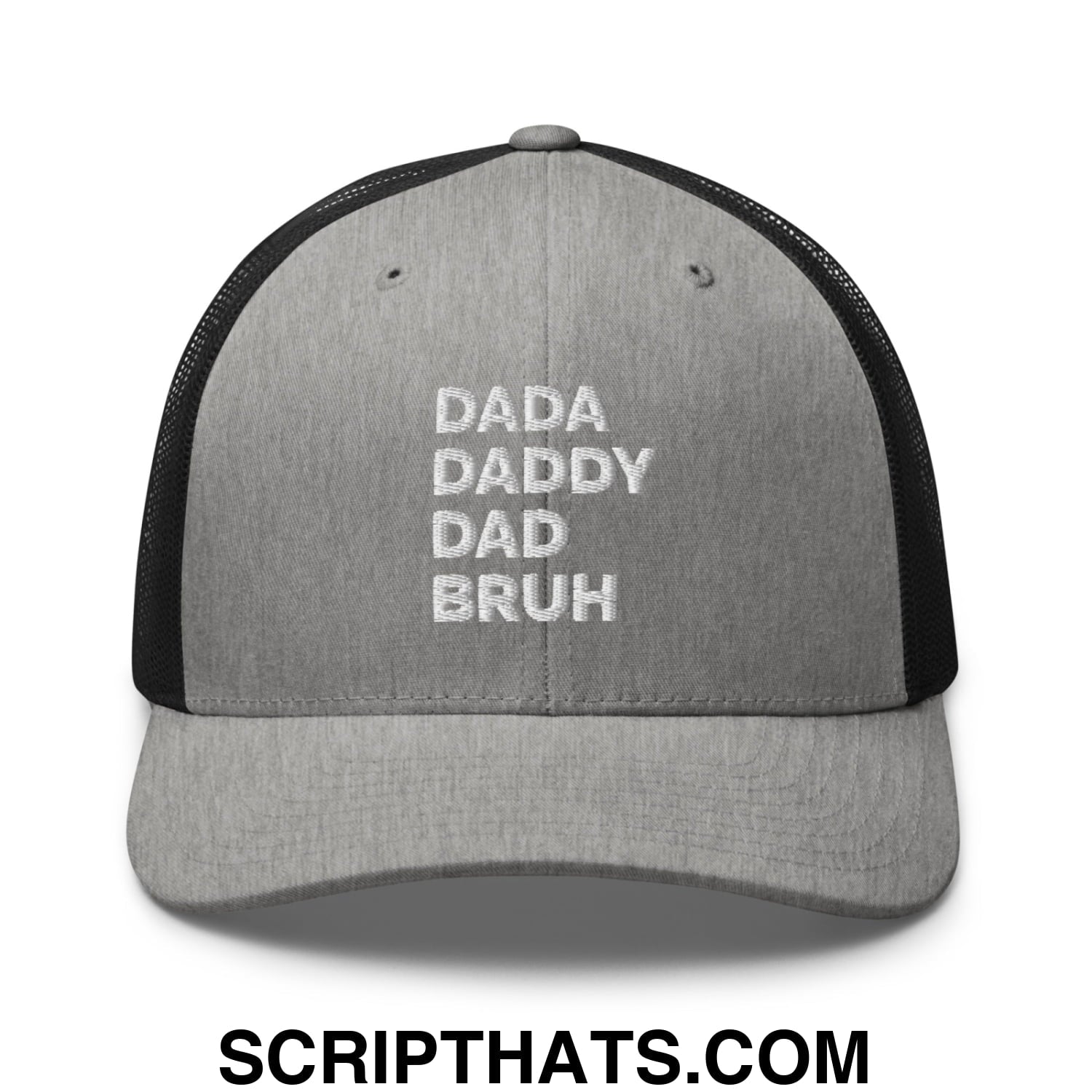 Dada Daddy Dad Bruh Embroidered Mesh Trucker Hat Heather Black