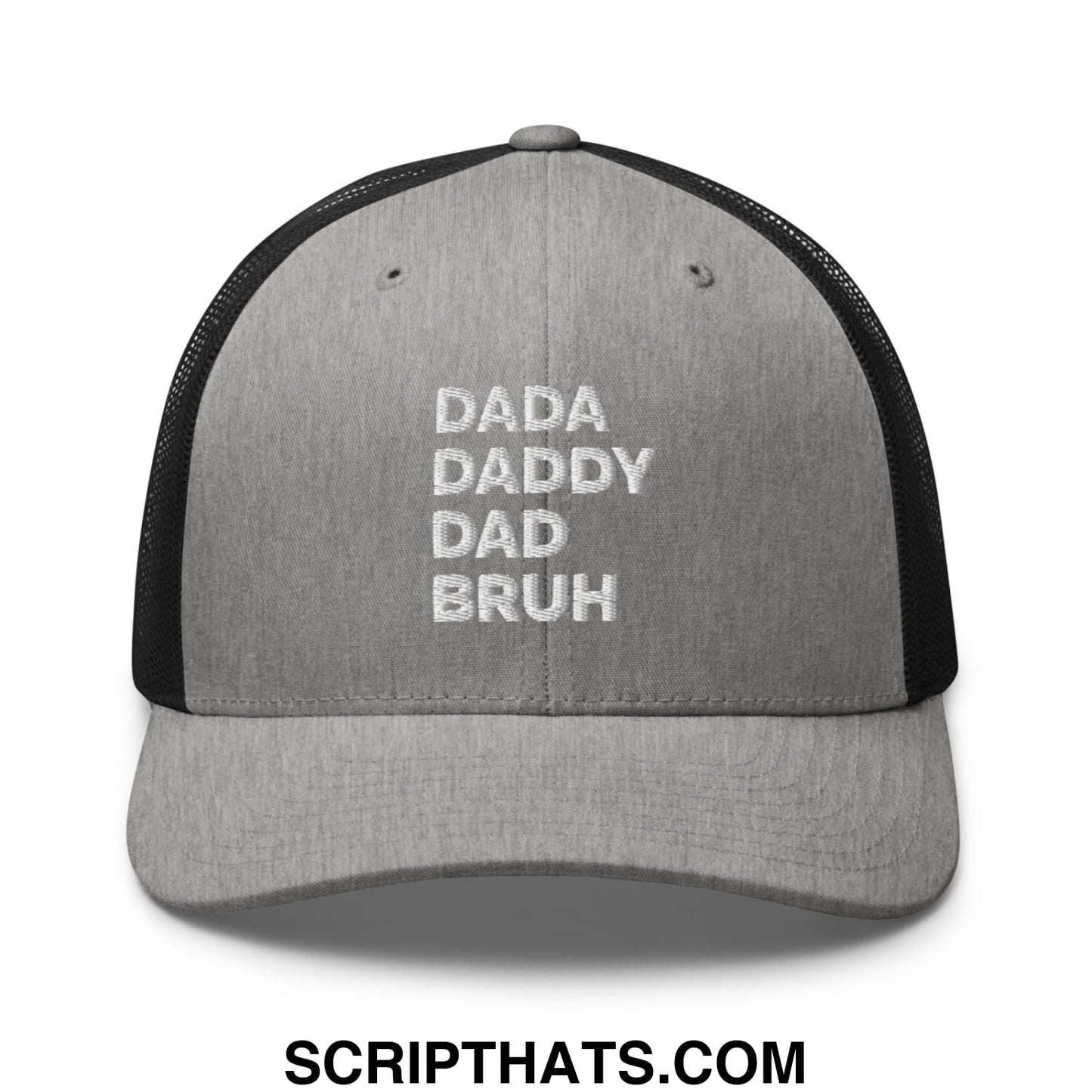 Dada Daddy Dad Bruh Embroidered Mesh Trucker Hat Heather Black