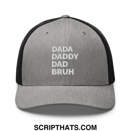 Dada Daddy Dad Bruh Embroidered Mesh Trucker Hat Heather Black