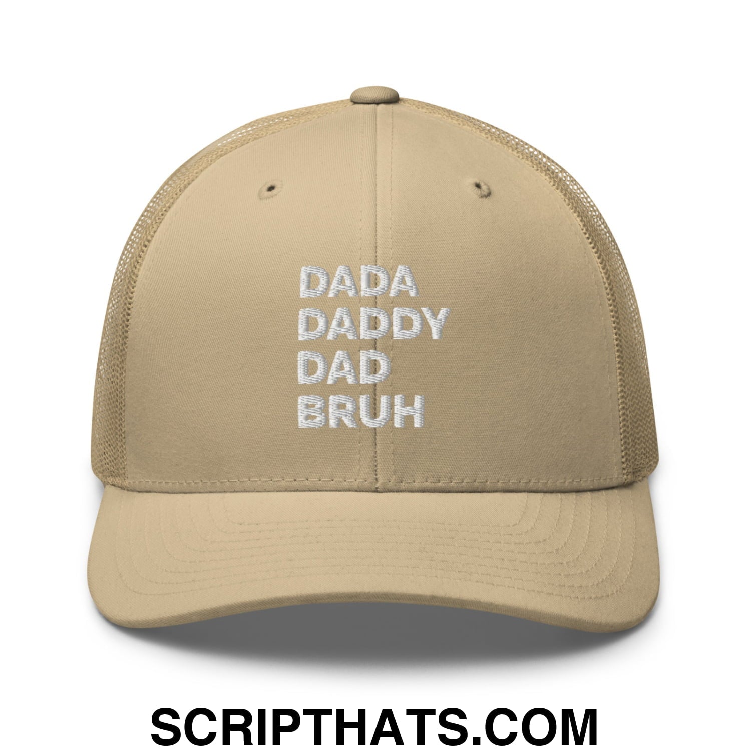 Dada Daddy Dad Bruh Embroidered Mesh Trucker Hat Khaki