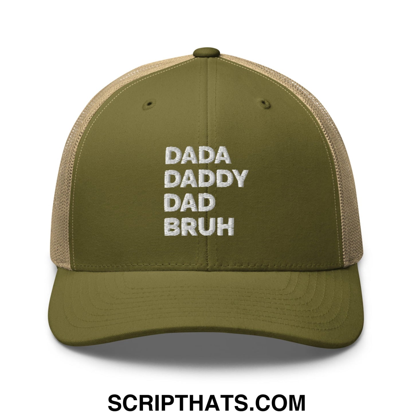 Dada Daddy Dad Bruh Embroidered Mesh Trucker Hat Moss Khaki