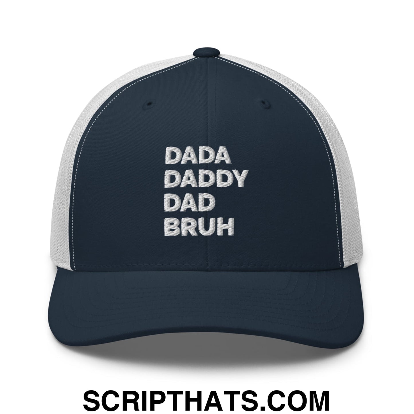 Dada Daddy Dad Bruh Embroidered Mesh Trucker Hat Navy White