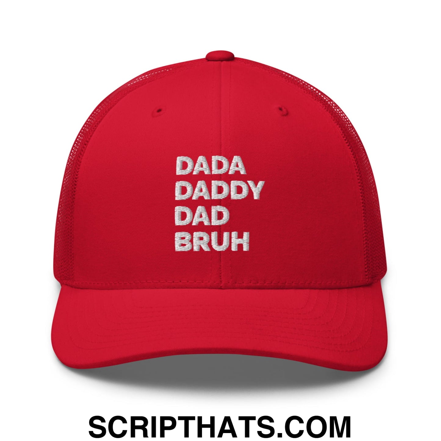 Dada Daddy Dad Bruh Embroidered Mesh Trucker Hat Red