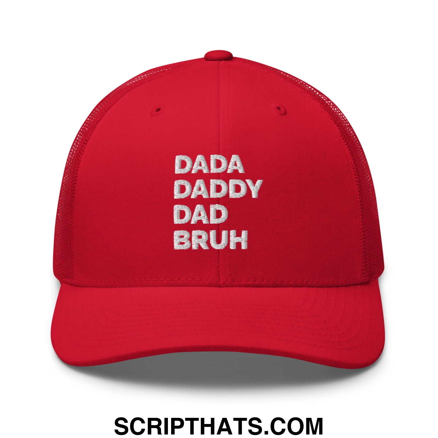 Dada Daddy Dad Bruh Embroidered Mesh Trucker Hat Red