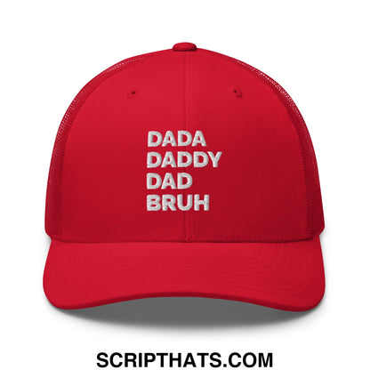 Dada Daddy Dad Bruh Embroidered Mesh Trucker Hat Red