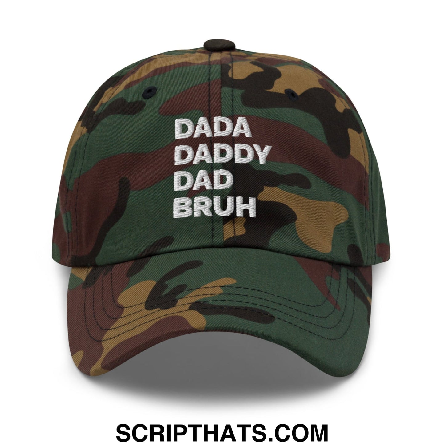 Dada Daddy Dad Bruh Embroidered Unstructured Dad Hat Green Camo