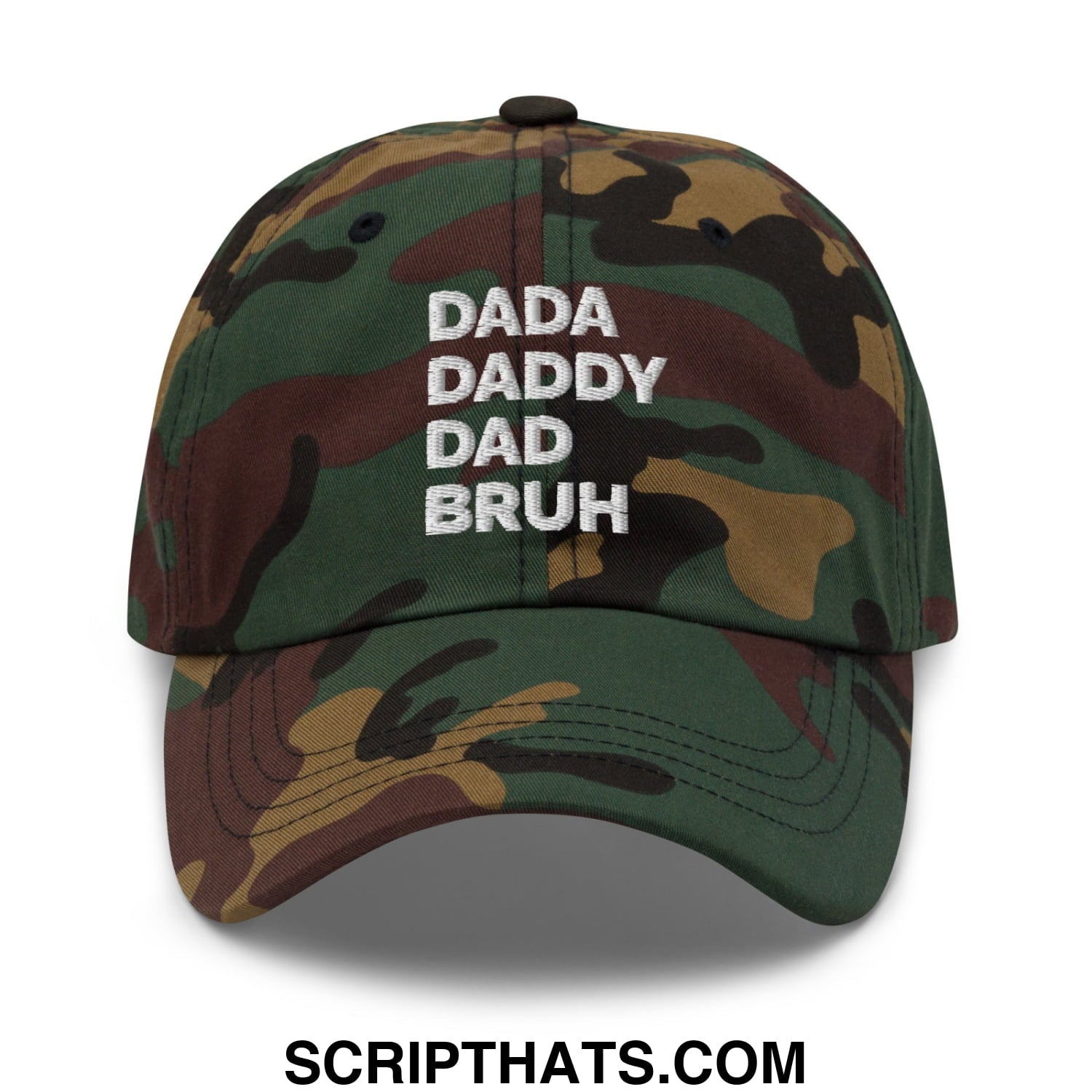 Dada Daddy Dad Bruh Embroidered Unstructured Dad Hat Green Camo