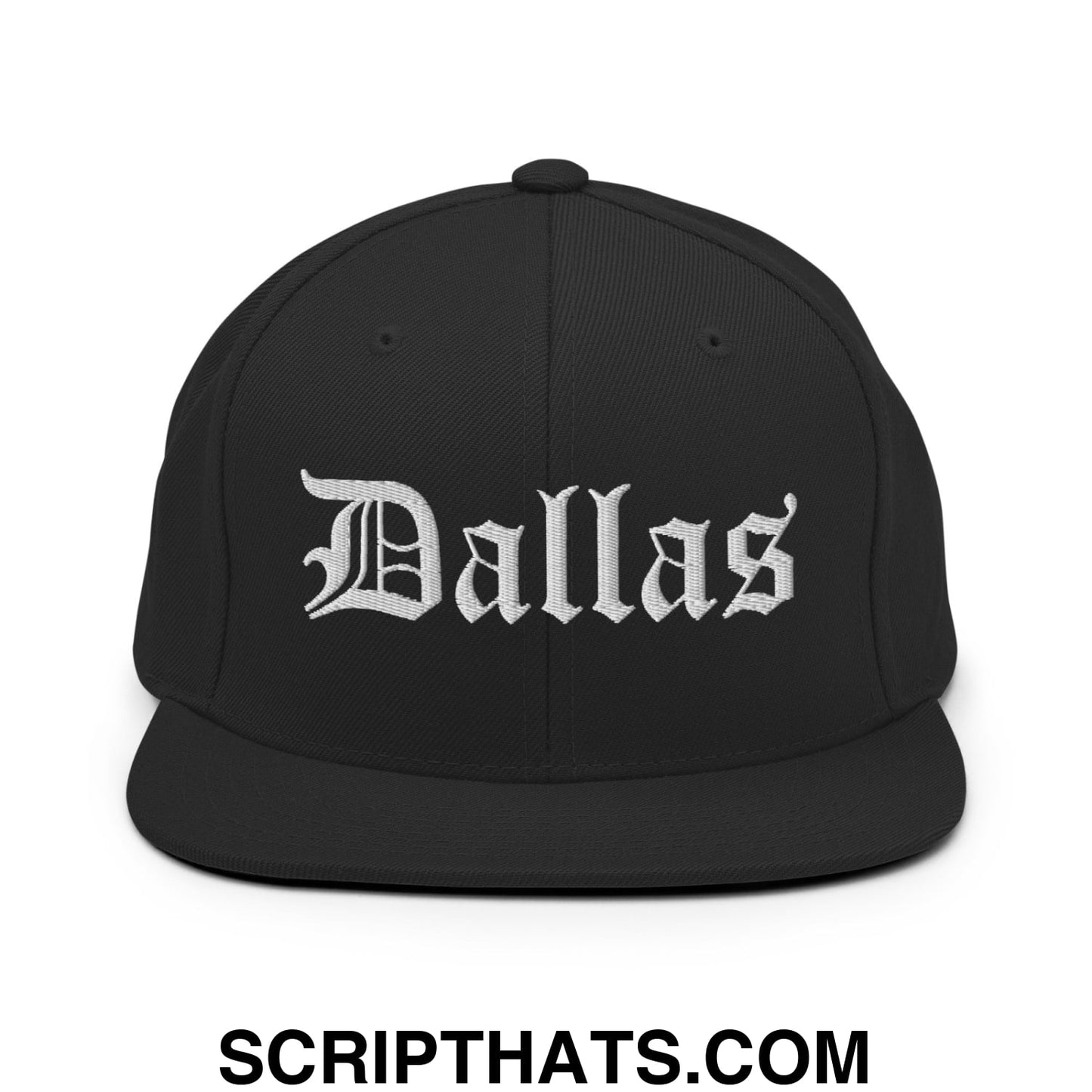 Dallas Old English Embroidered Flat Bill Brim Snapback Hat Black
