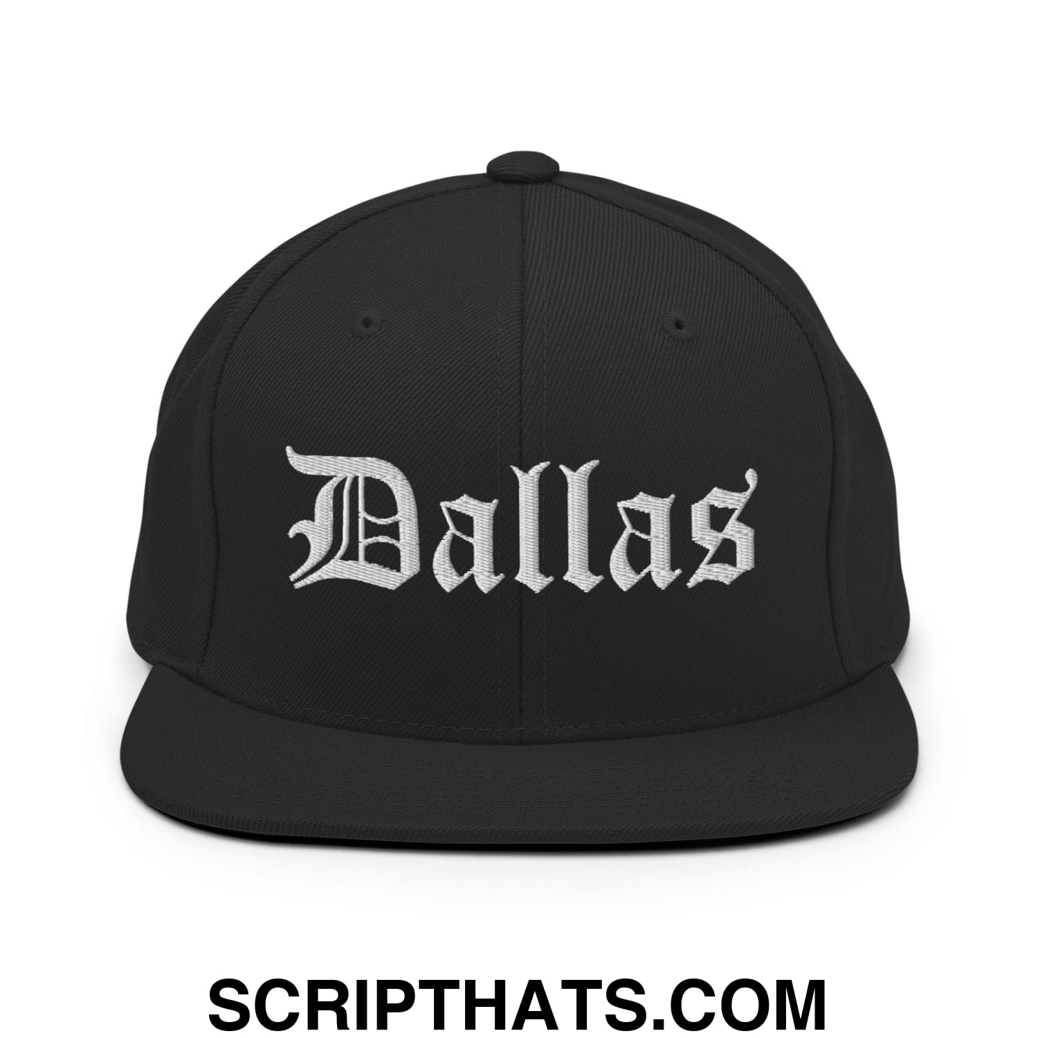 Dallas Old English Embroidered Flat Bill Brim Snapback Hat Black