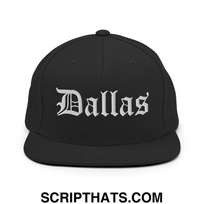 Dallas Old English Embroidered Flat Bill Brim Snapback Hat Black