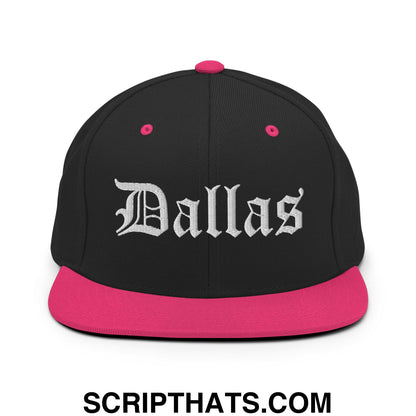 Dallas Old English Embroidered Flat Bill Brim Snapback Hat Black Neon Pink